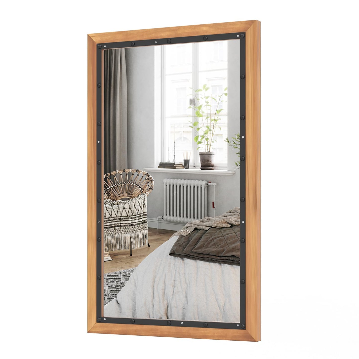 Miroir rustique en bois Tangkula, miroir mural rectangulaire avec cadre et panneau arrière