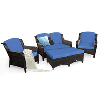 5 Pieces Patio Furniture Set, Outdoor Rattan Conversation Sofa Set with Loveseat