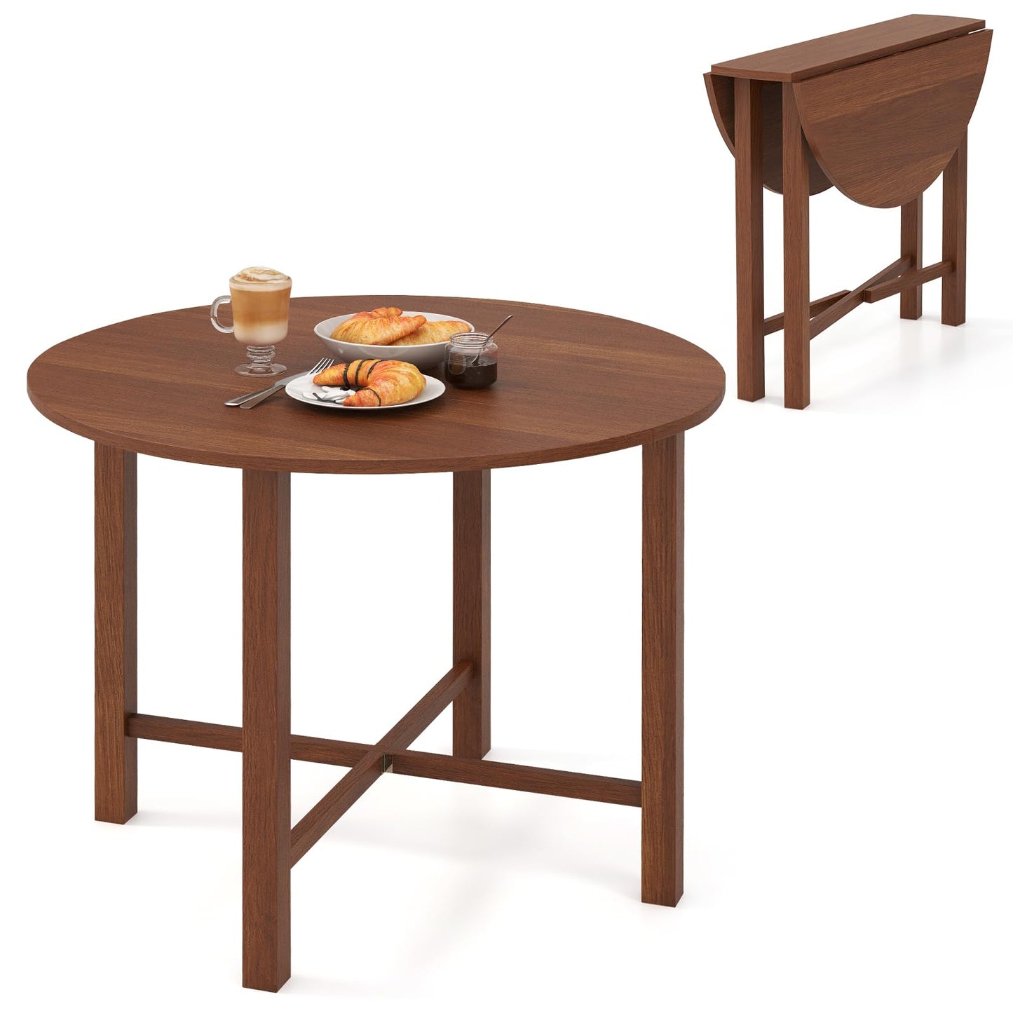 Tangkula 36" Foldable Round Dining Table w/Solid Rubber Wood Legs