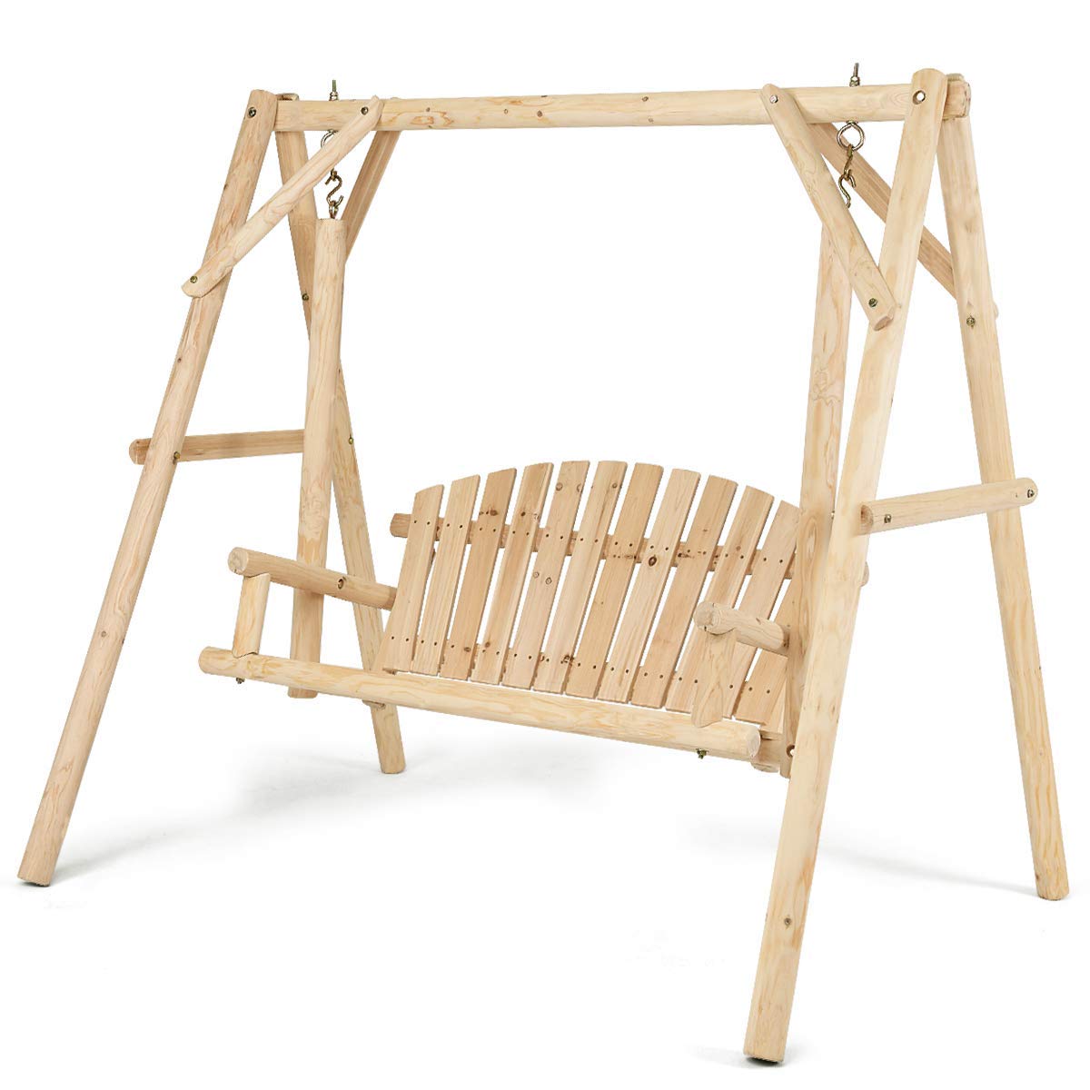 Tangkula Wooden Porch Swing for Patio Garden Yard