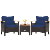 Tangkula 3-Piece Patio Furniture Set, Patiojoy Outdoor Rattan Sofa Set with Coffee Table, Patio Conversation Set with Removable Cushion