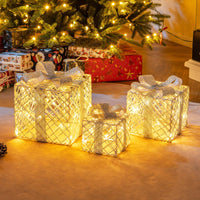 Tangkukla 3 Pack Christmas Lighted Gift Box, Pre-Lit Festive Boxes w/ 50 LED Lights