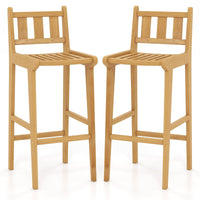 Tangkula Teak Wood Bar Stool, 30” Bar Chair with Footrest & Backrest