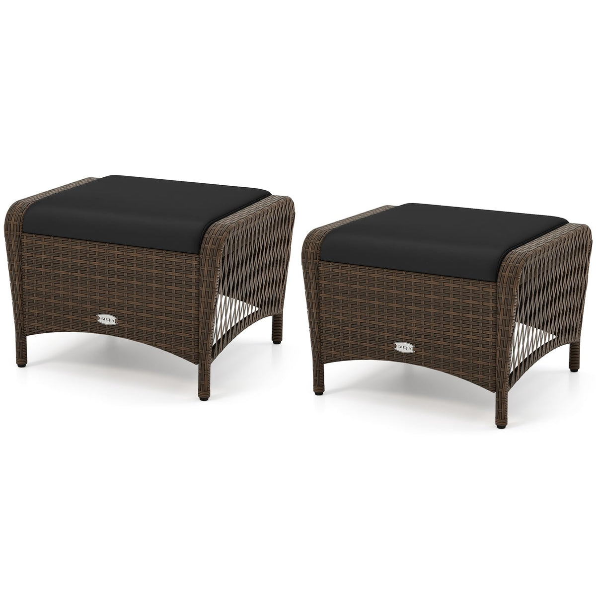 Tangkula 2 Pieces Patio Wicker Ottomans with Removable Cushions