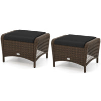 Tangkula 2 Pieces Patio Wicker Ottomans with Removable Cushions