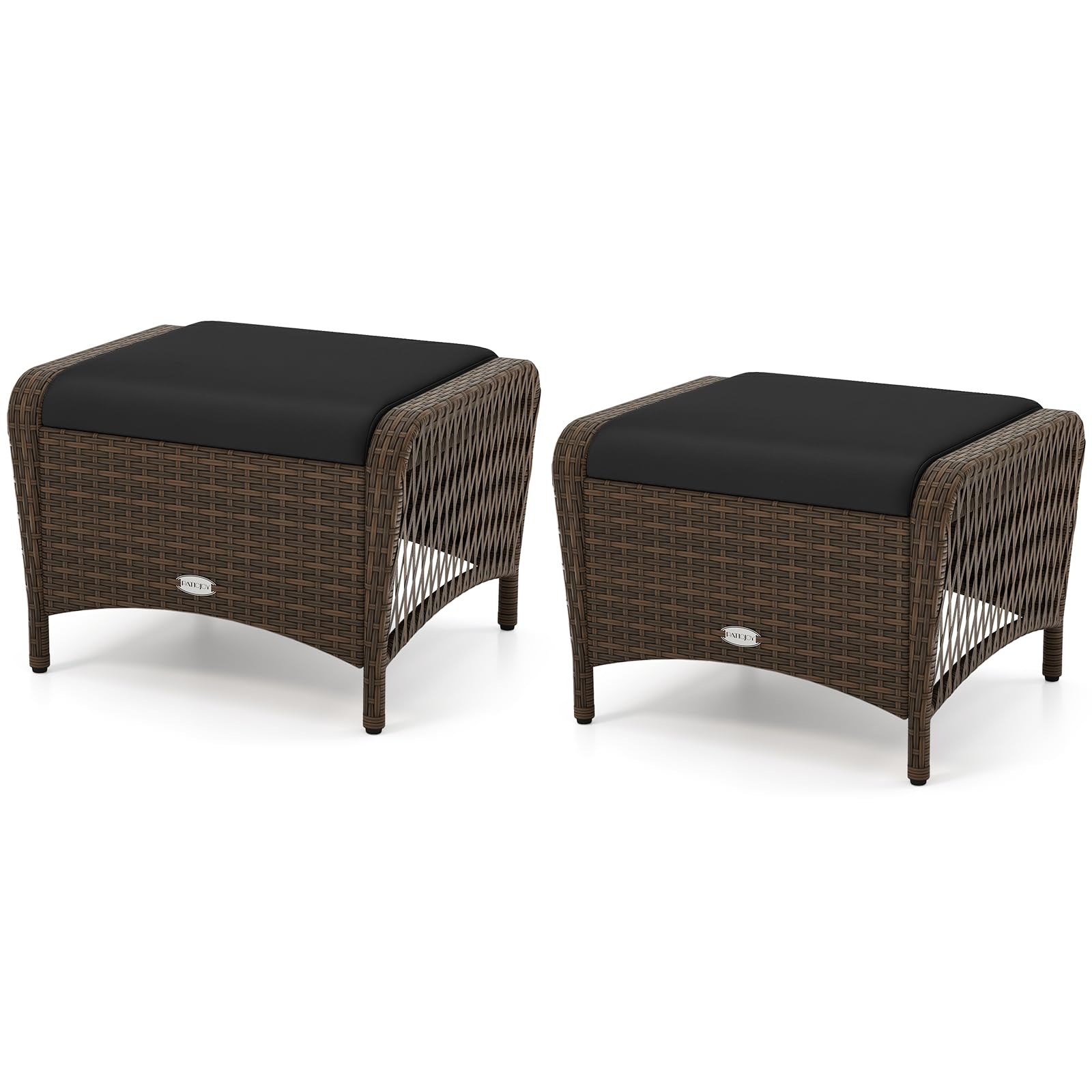 Tangkula 2 Pieces Patio Wicker Ottomans with Removable Cushions