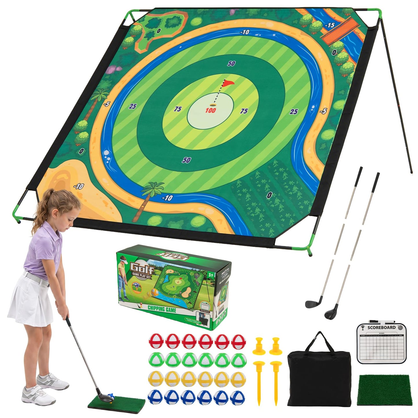 Tangkula Golf Chipping Game Set with Carry Bag 6 FT Large Golf Target Mat
