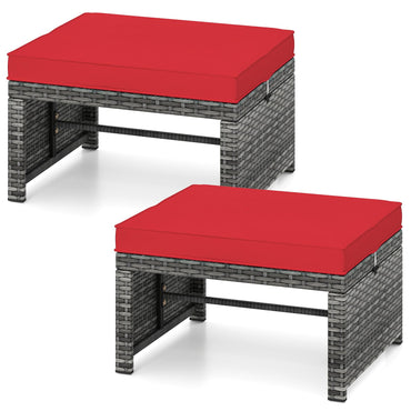 Tangkula 2 Pieces Patio PE Rattan Ottomans