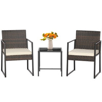 Tangkula 3 Piece Patio Furniture Set, Modern Heavy Duty All Weather Cushioned Wicker Chairs and Coffee Table Set