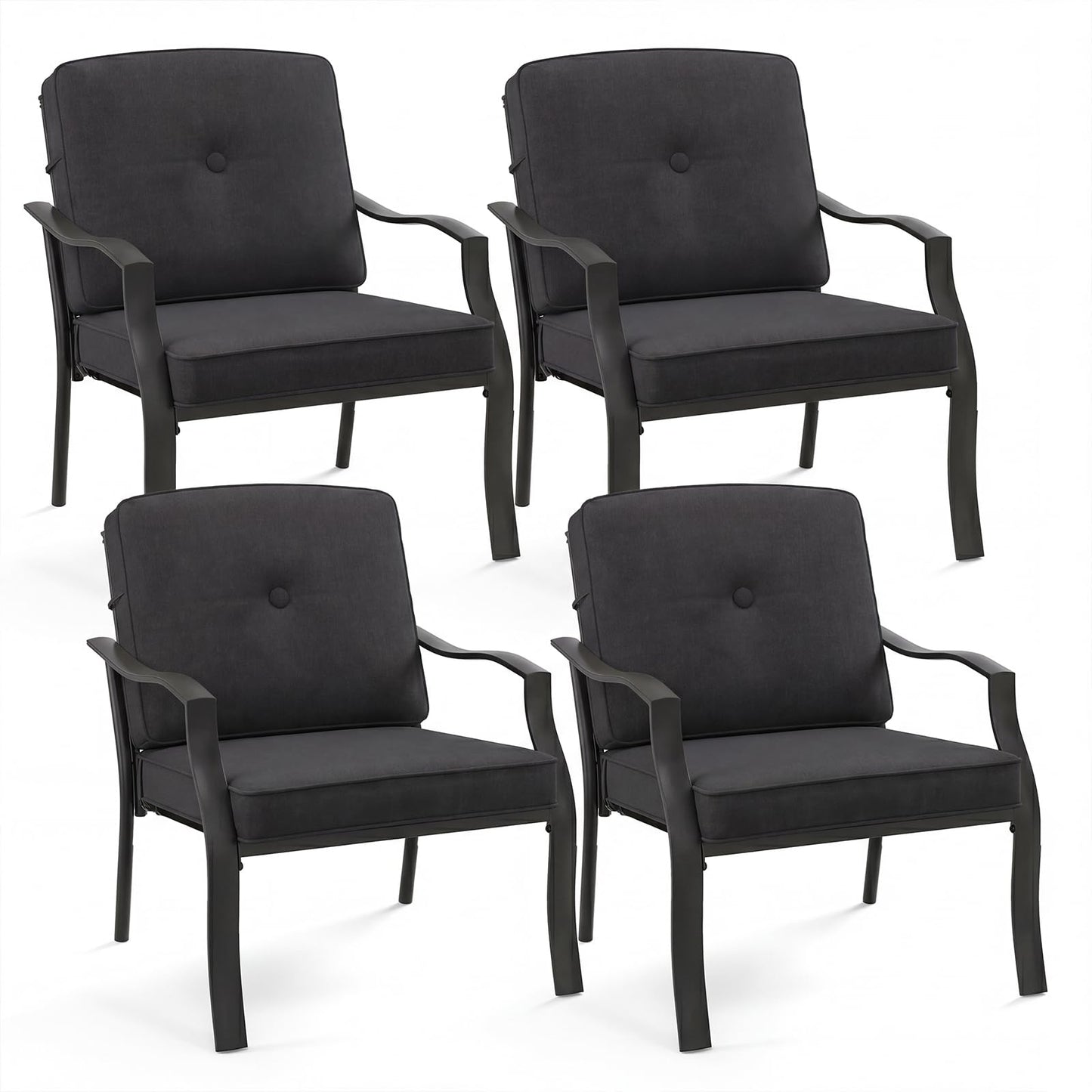 Chaises de salle à manger d'extérieur Tangkula 2/4 pièces, chaises de patio ergonomiques avec cadre en métal robuste de 150 kg et coussins moelleux