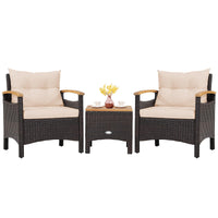 Tangkula 3-Piece Patio Furniture Set, Patiojoy Outdoor Rattan Sofa Set with Coffee Table, Patio Conversation Set with Removable Cushion