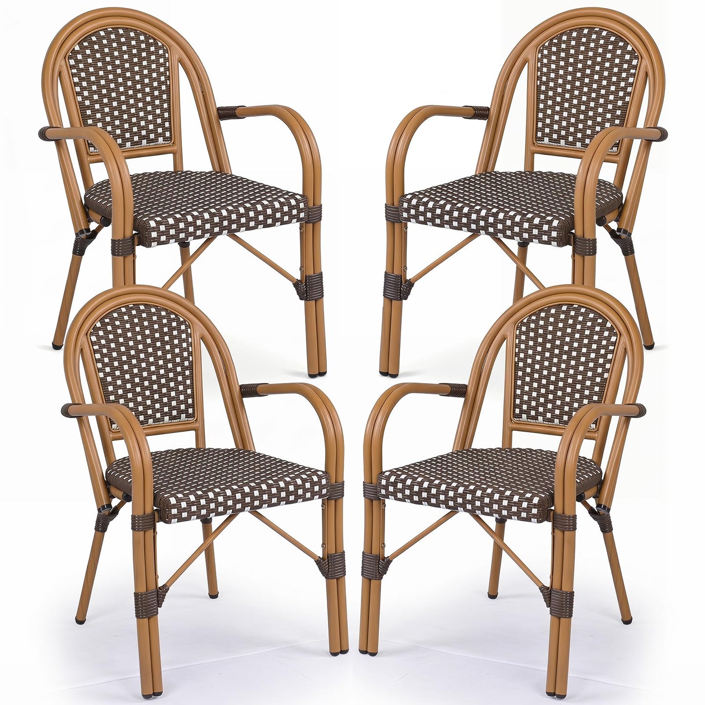 Tangkula Outdoor French Bistro Chairs Hand-Woven PE Wicker Patio Chairs(2/4)