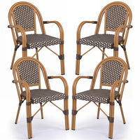 Tangkula Outdoor French Bistro Chairs Hand-Woven PE Wicker Patio Chairs(2/4)