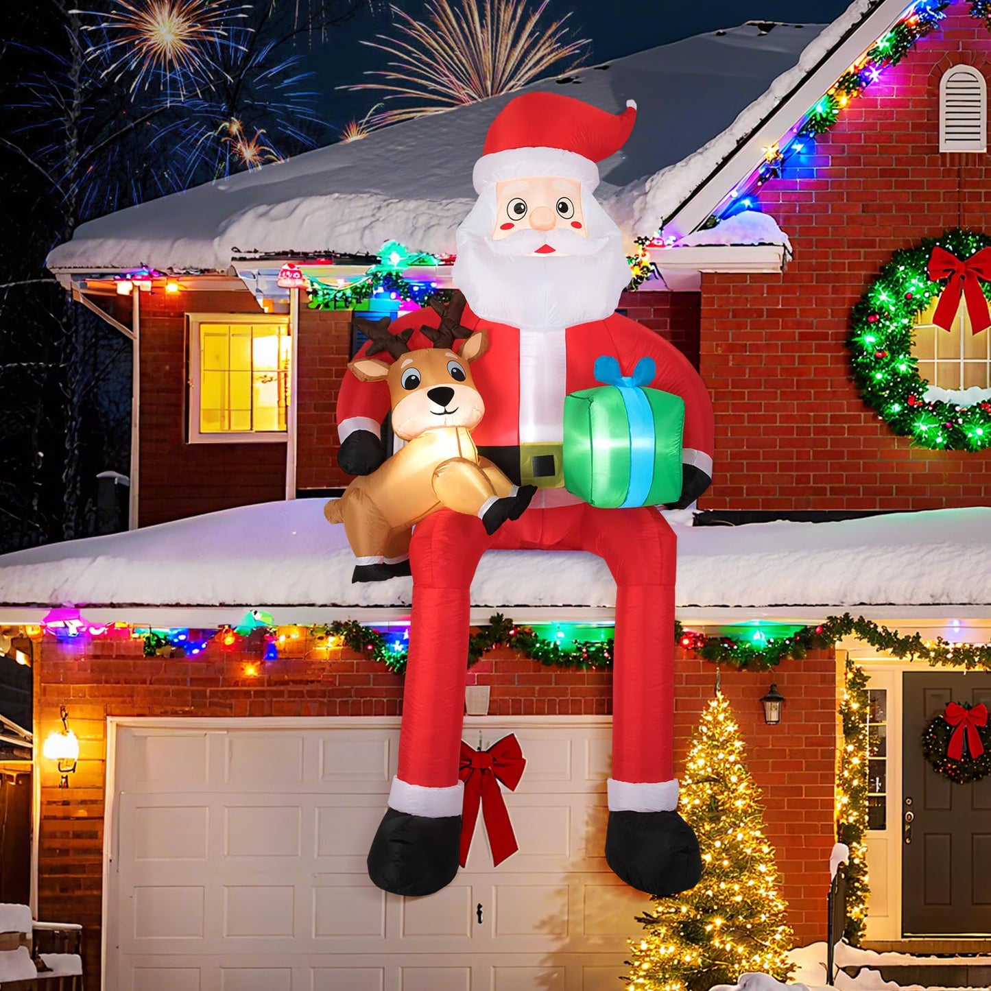 Décoration de Noël gonflable d'extérieur Père Noël 2,1 m Tangkula