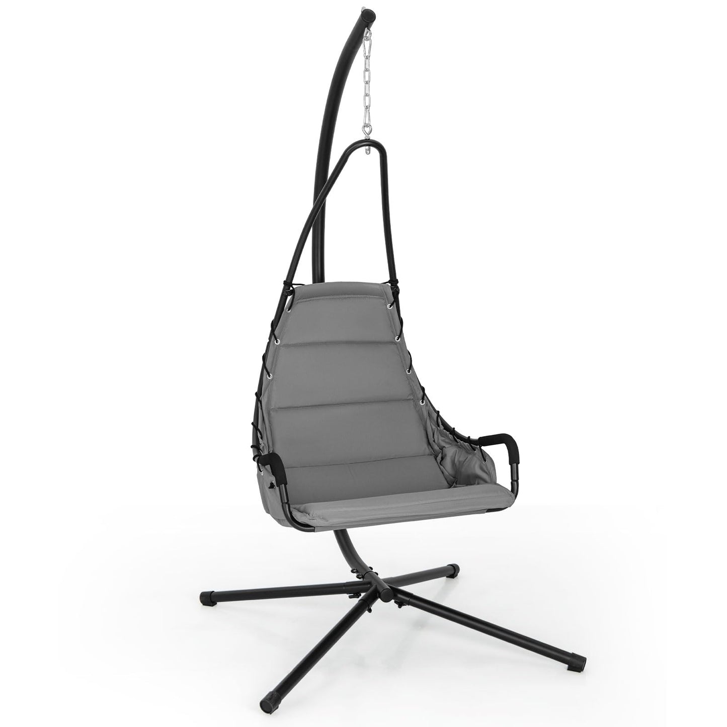 Tangkula Swing Chair with Stand, Hanging Egg Chair with Cushion, Indoor Outdoor Hammock Chair