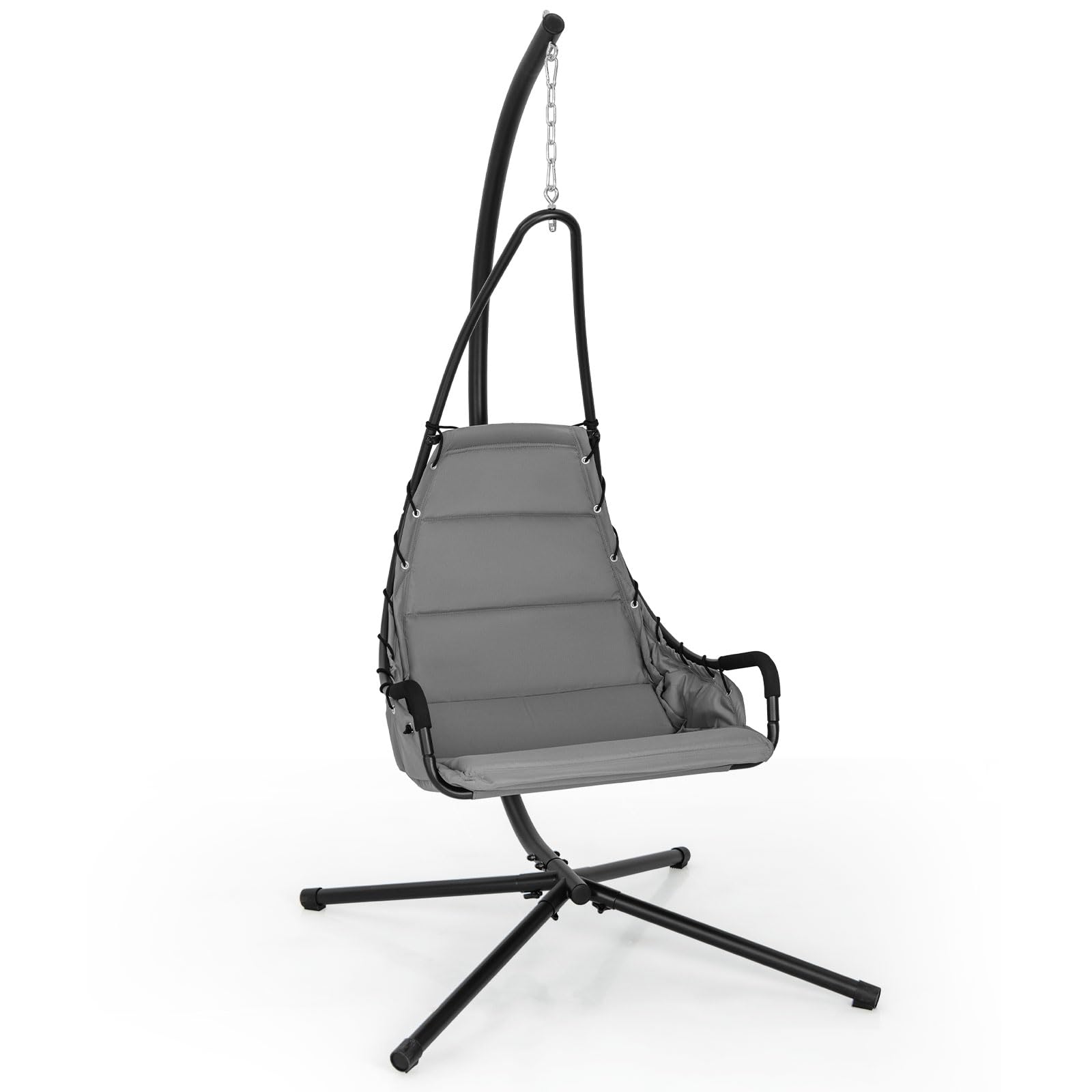 Tangkula Swing Chair with Stand, Hanging Egg Chair with Cushion, Indoor Outdoor Hammock Chair