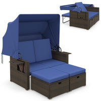 Tangkula Outdoor Patio Rattan Daybed w/Retractable Canopy & Adjustable Backrests