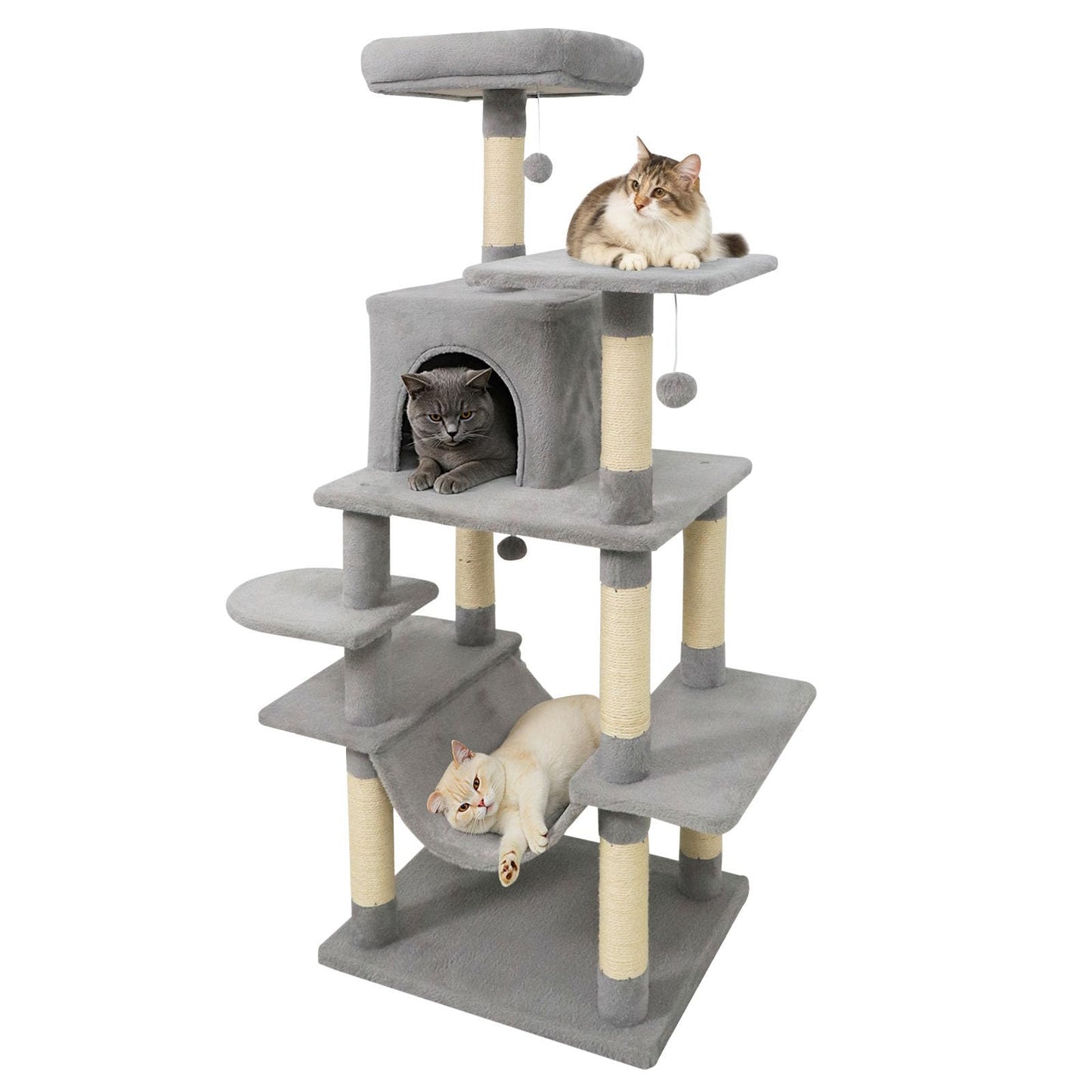 Arbre à chat multi-niveaux Tangkula de 147 cm avec poteaux à griffer en sisal pour chats d'intérieur