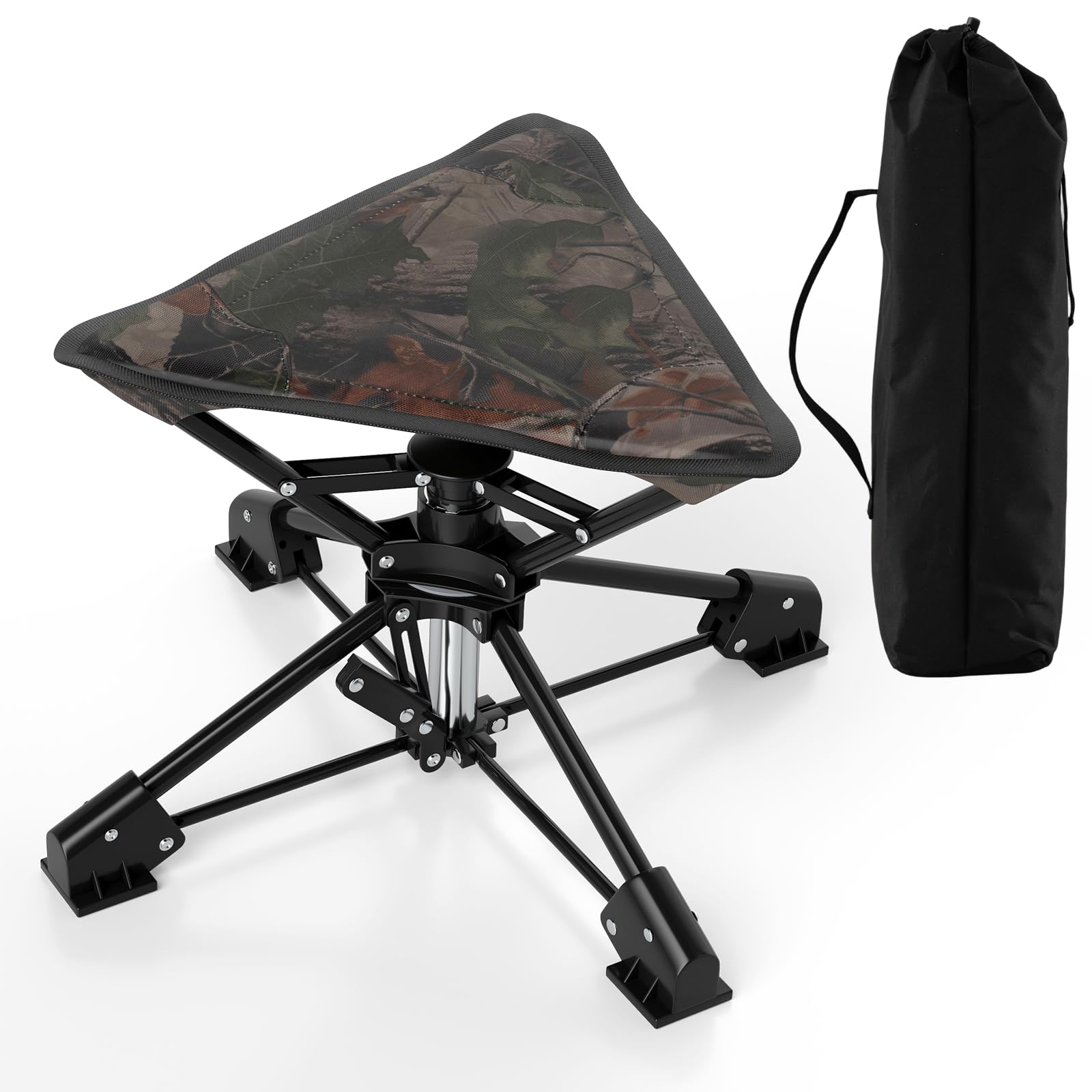 Tangkula 360°Swivel Foldable Camping Stool with Anti-Sink Feet & Carrying Bag