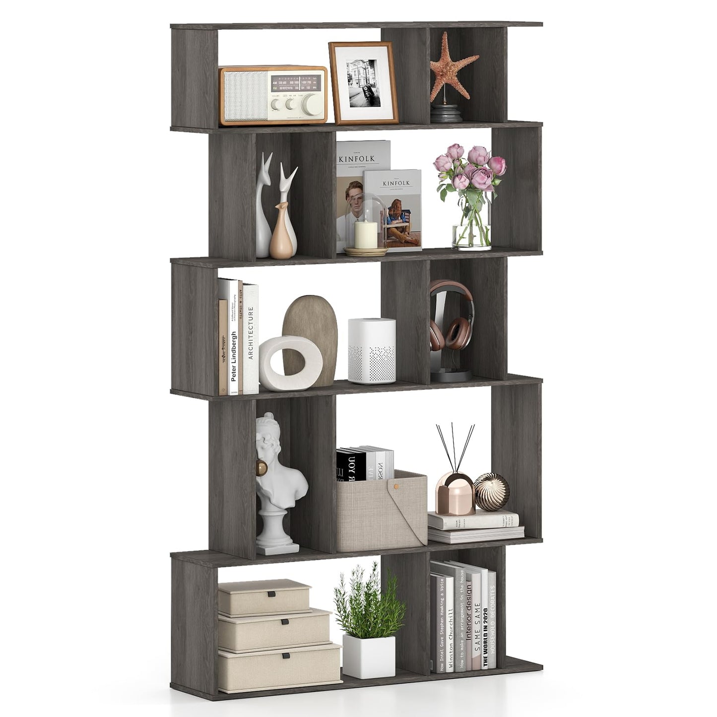Tangkula 5-Tier Geometric Bookshelf 62”H Bookcase(1/2)