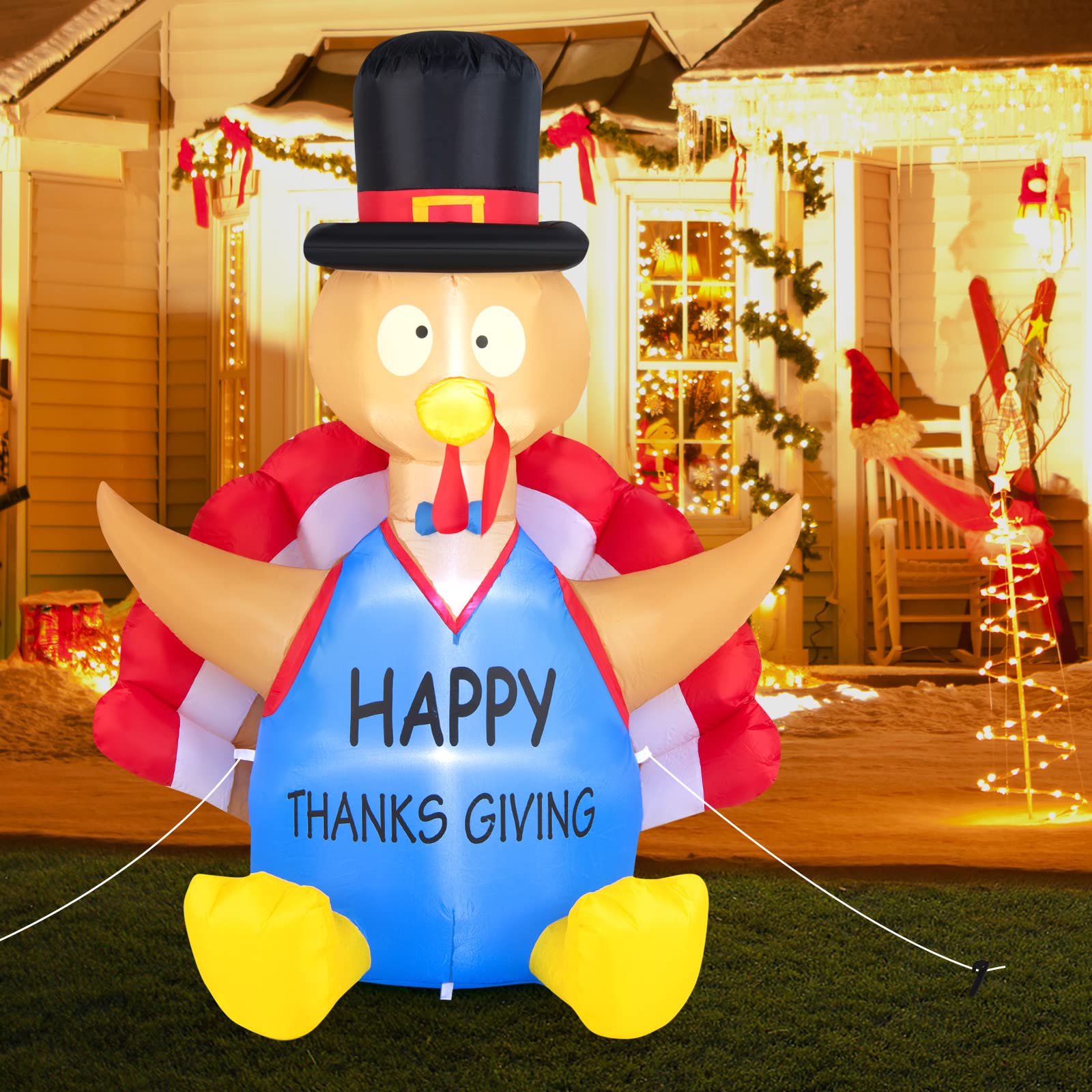 Tangkula 6 FT Thanksgiving Inflatable Turkey, Lighted Thanksgiving Decorations for Lawn, Garden, Party