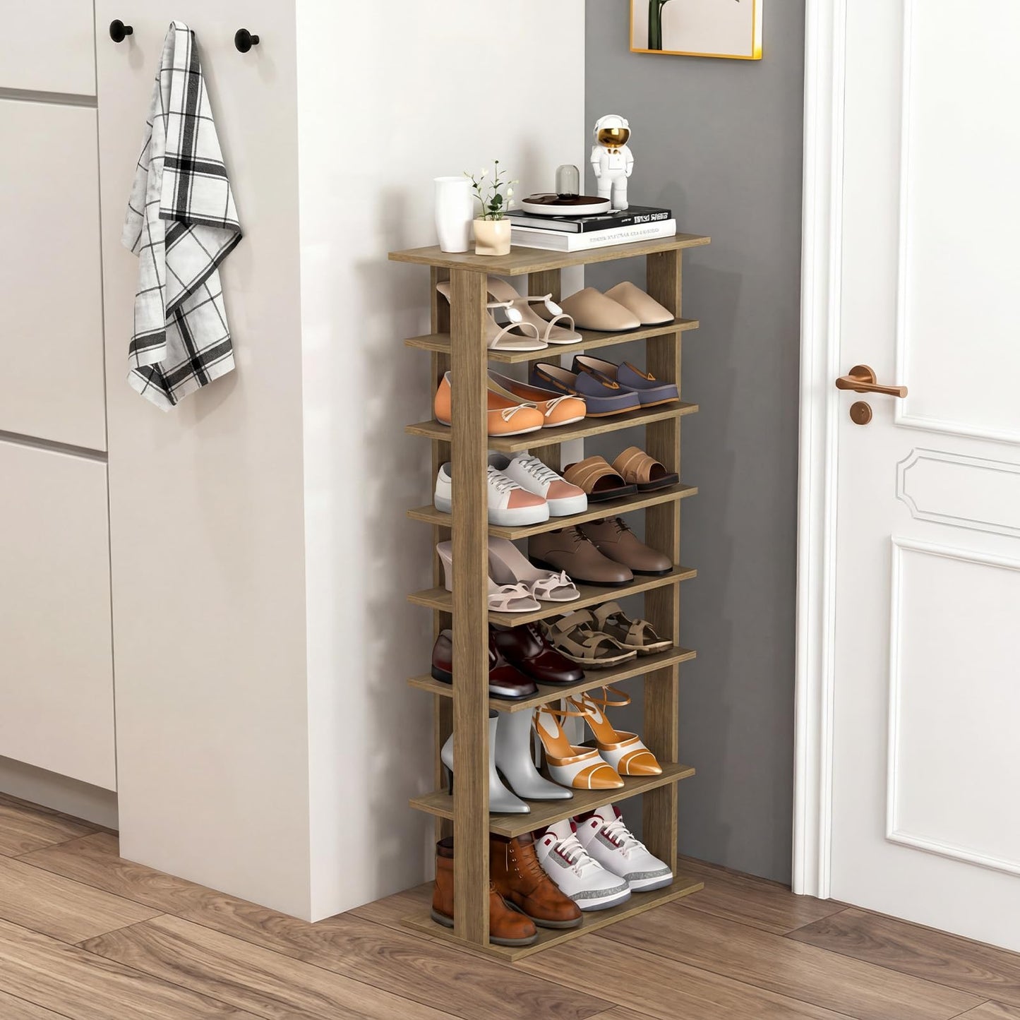 Tangkula 8-Tier Vertical Shoe Rack Space-Saving Corner Shoe Organizer