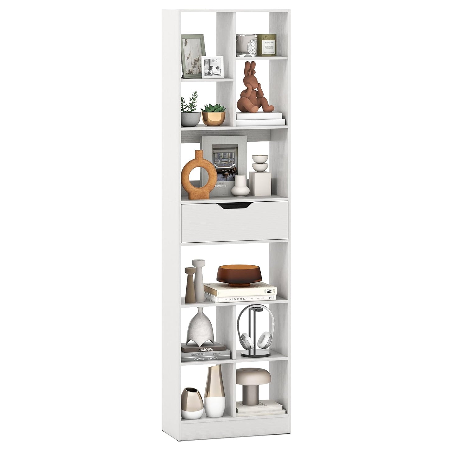 Tangkula 71” Tall Open Bookcase with Drawer 10-Cube Display Storage Cabinet Organizer(1/2)