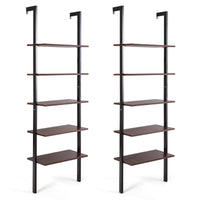 Tangkula Industrial Ladder Shelf Against The Wall, 5-Tier Wall Mount Ladder Bookshelf with Metal Frame