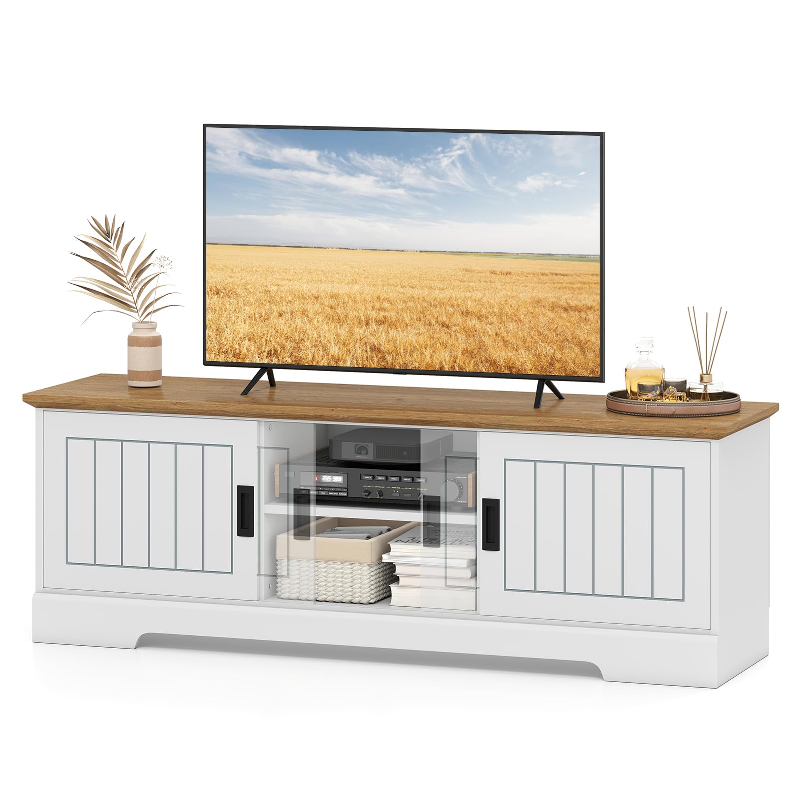 Tangkula 59” Farmhouse TV Stand for TVs up to 65”