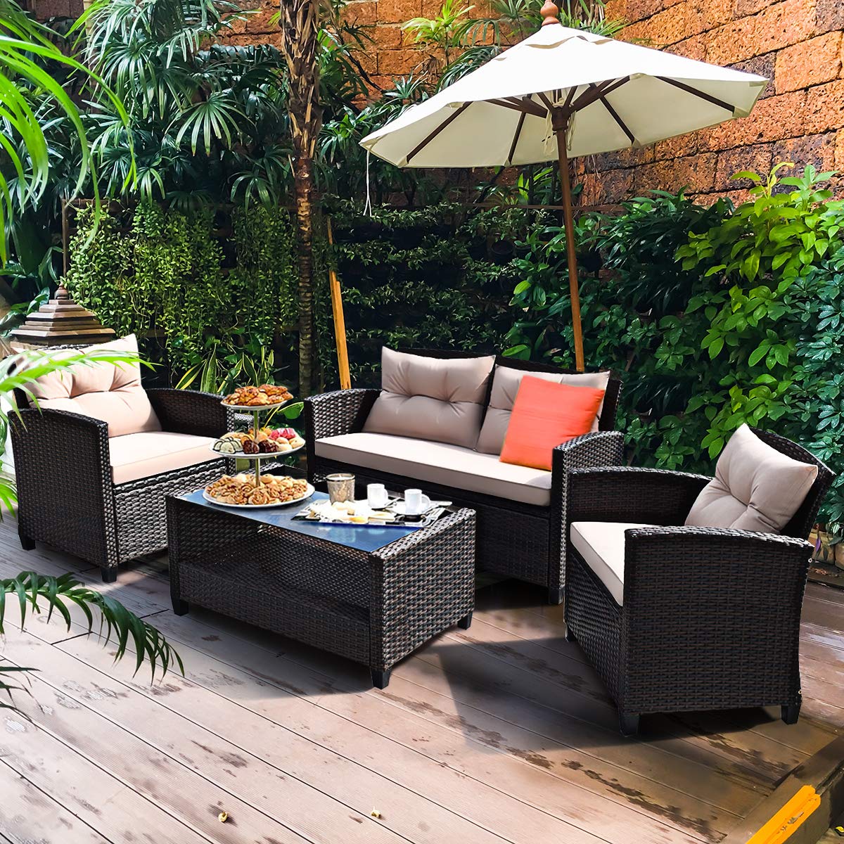 Tangkula Patio Furniture Set Rattan Wicker Chair Set