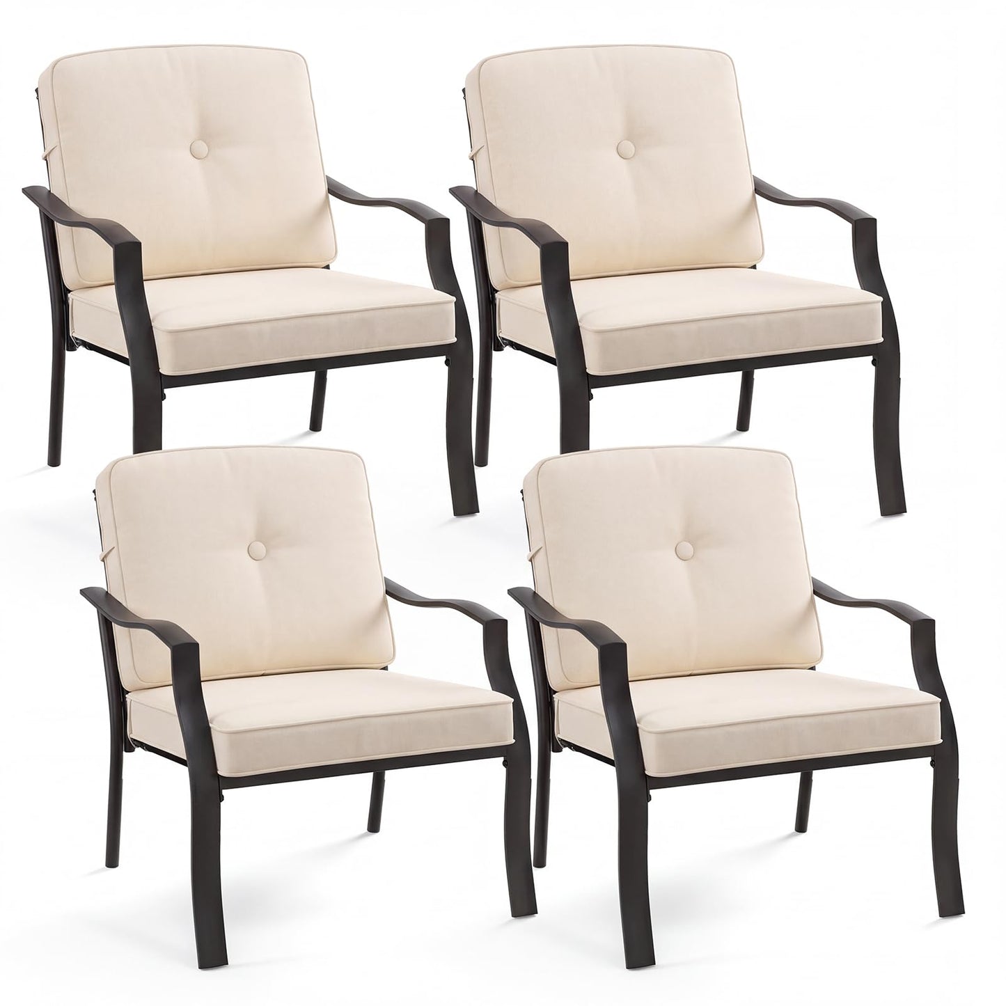 Chaises de salle à manger d'extérieur Tangkula 2/4 pièces, chaises de patio ergonomiques avec cadre en métal robuste de 150 kg et coussins moelleux