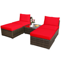 5 Piece Wicker Lounge Chair Set, with Tempered Glass Coffee Table