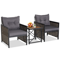Tangkula 3 Piece Rattan Chair Set