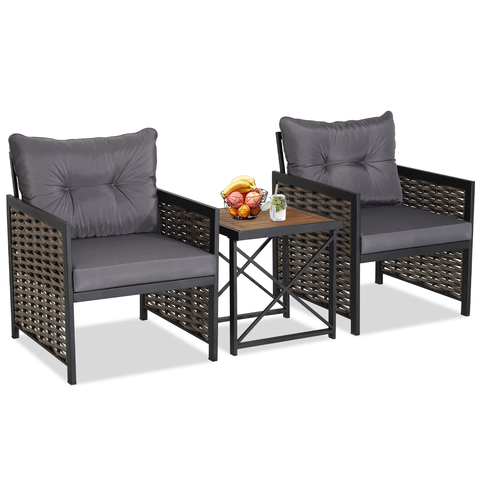 Tangkula 3 Piece Rattan Chair Set