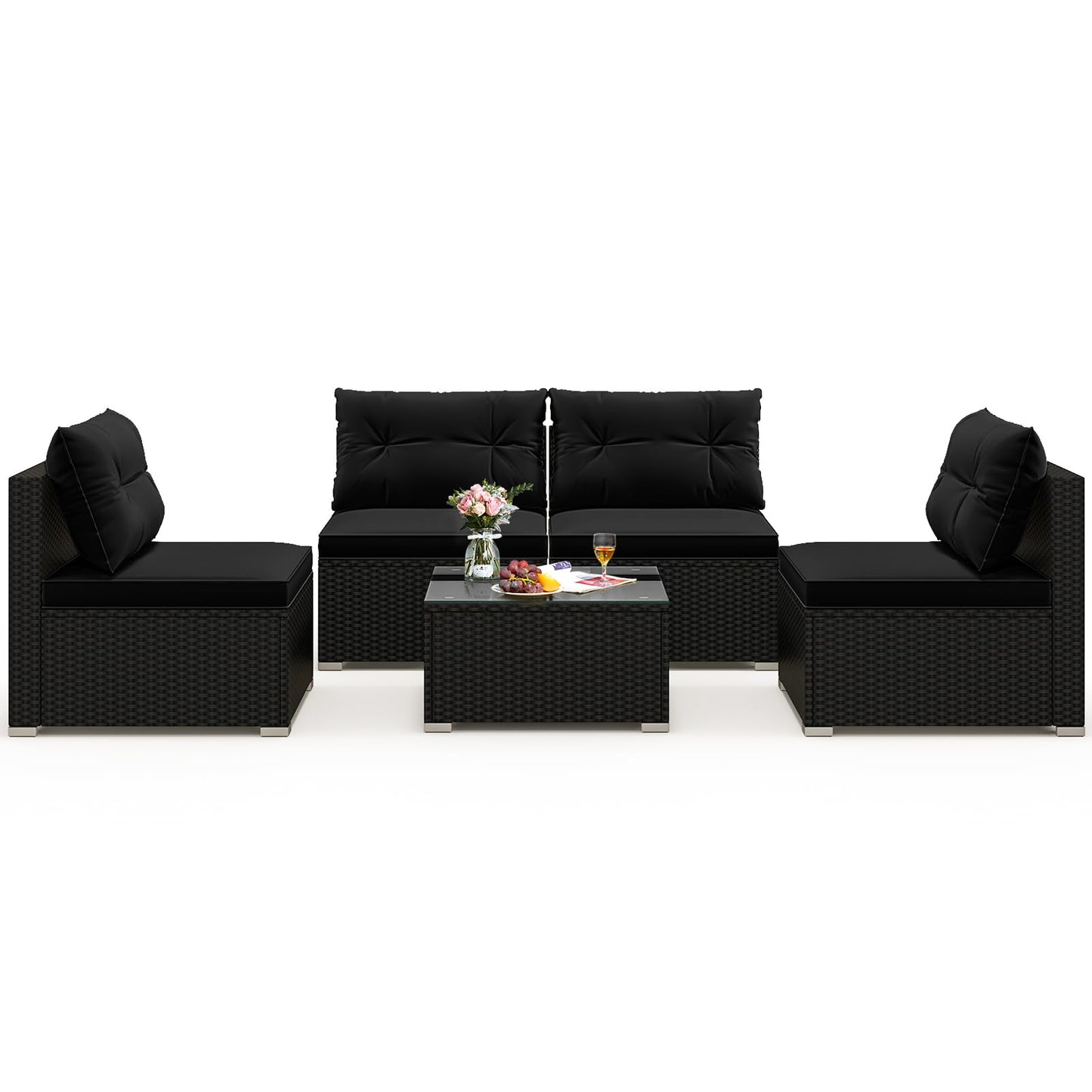 Tangkula 5 Piece Rattan Sofa Set, Outdoor Wicker Furniture Set w/Seat & Back Cushions