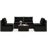 Tangkula 5 Piece Rattan Sofa Set, Outdoor Wicker Furniture Set w/Seat & Back Cushions