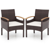Tangkula Patio Dining Chairs Set, Outdoor Rattan Cushioned Chairs with Acacia Wood Armrest