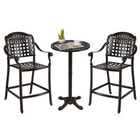 Tangkula 3 Piece Patio Bar Set, Outdoor Cast Aluminum Round High Top Table & 2 Counter Height Bar Stools