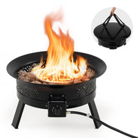 Tangkula Portable Propane Fire Pit with Carry Strap Lid & Folding Legs Tank Base Holder