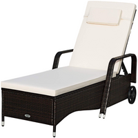 Tangkula Patio Chaise with Wheels, 6 Positions Adjustable Outdoor Lounger Chair with Steel Frame