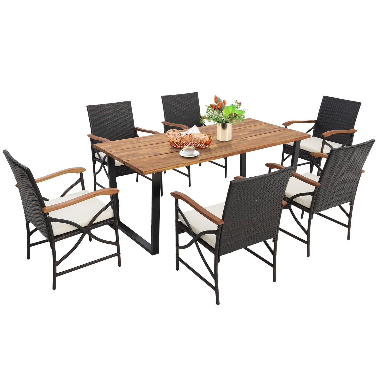 Tangkula Ensemble de salle à manger en rotin pour terrasse, 5/7 pièces, chaises en osier d'extérieur et table à manger