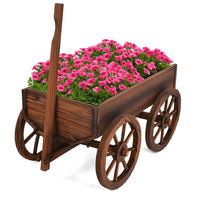 Tangkula Rustic Wooden Wagon Planter Box for Patio Garden Balcony (29.5" L x 17" W x 21" H)