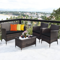 Tangkula 4-PCS or 8-PCS Patio Rattan Conversation Set, Outdoor Wicker Furniture Set with Tempered Glass Coffee Table &Thick Cushion