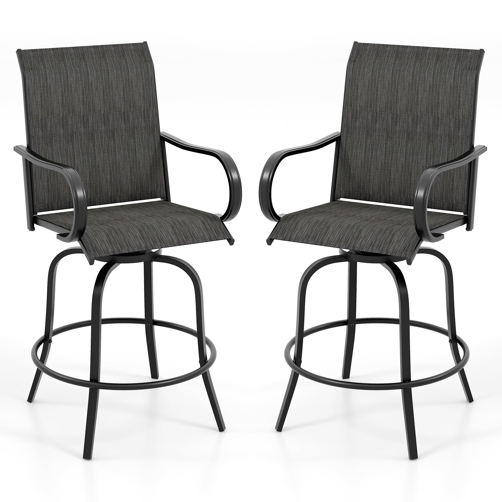 Tangkula Outdoor Swivel Bar Stools, Bar Height Tall Patio Chairs with Armrests & High Back