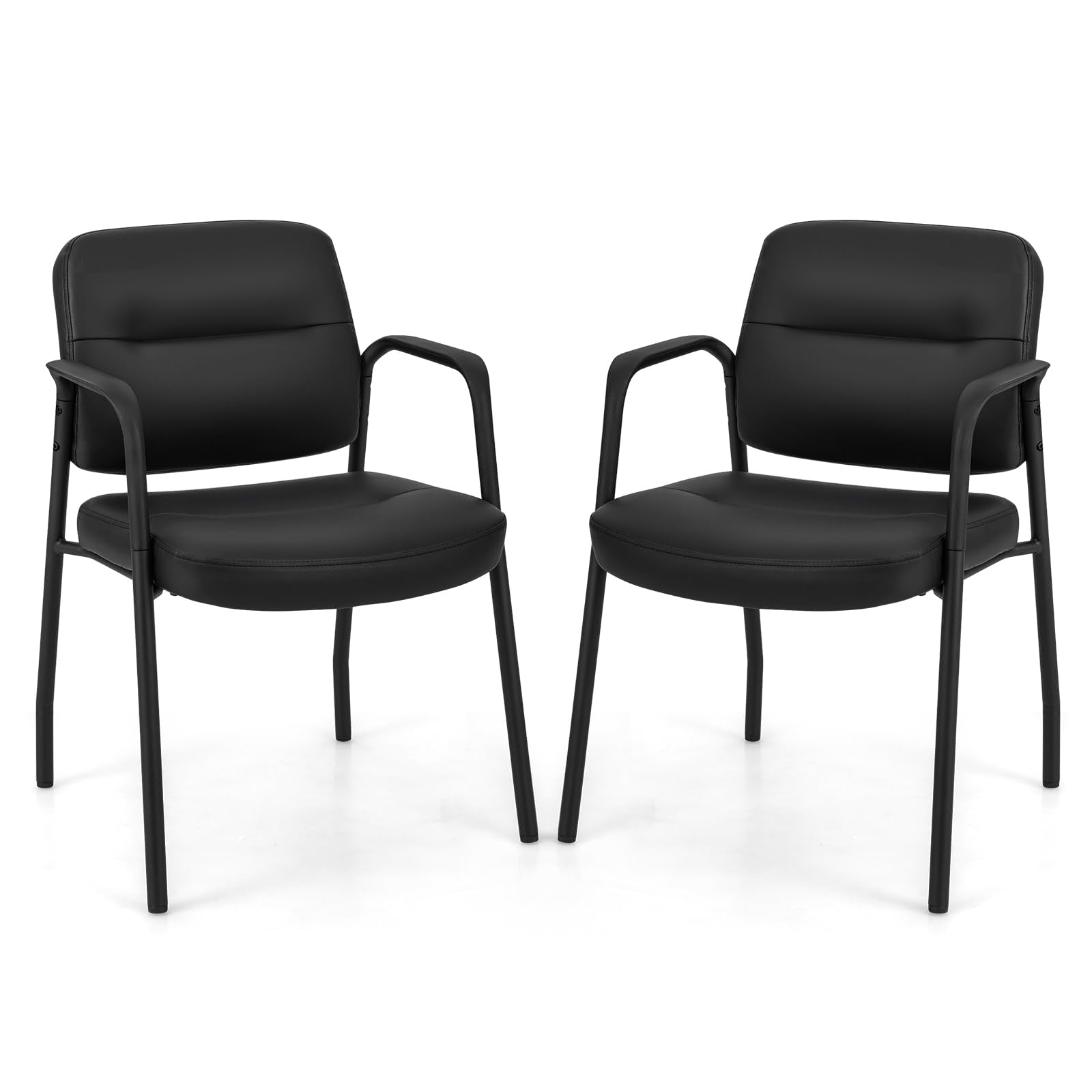 Tangkula Waiting Room Guest Chairs, Upholstered PU Leather Conference Room Chairs with Integrated Armrests, Black