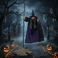 Tangkula 6.6 FT Halloween Animatronics Flying Witch on Broom Decorations