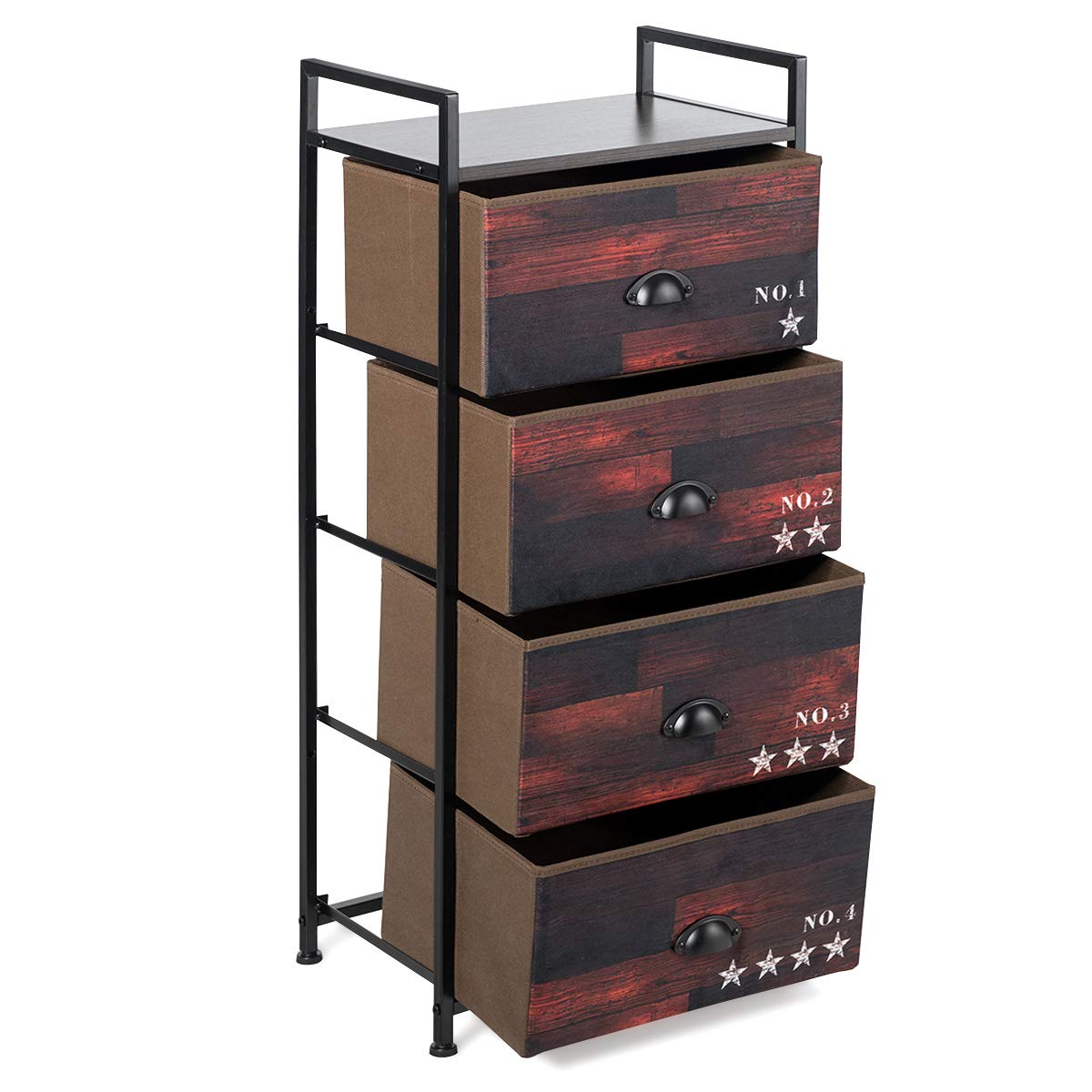 4 Drawer Dresser, Vertical Dresser Storage Tower with Fabric Drawers and Steel Frame