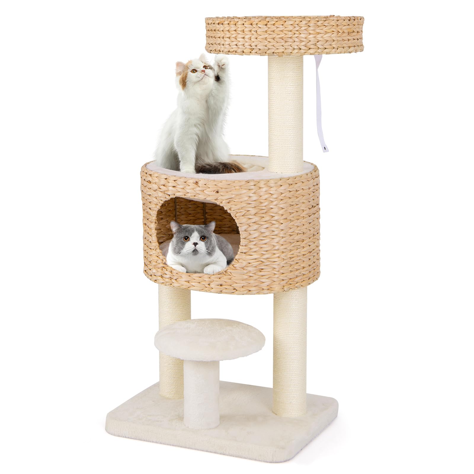 Tangkula Modern Cat Tree, 41 Inch Multi-Level Cat Tower with Cattail Fluff Condo & Top Perch