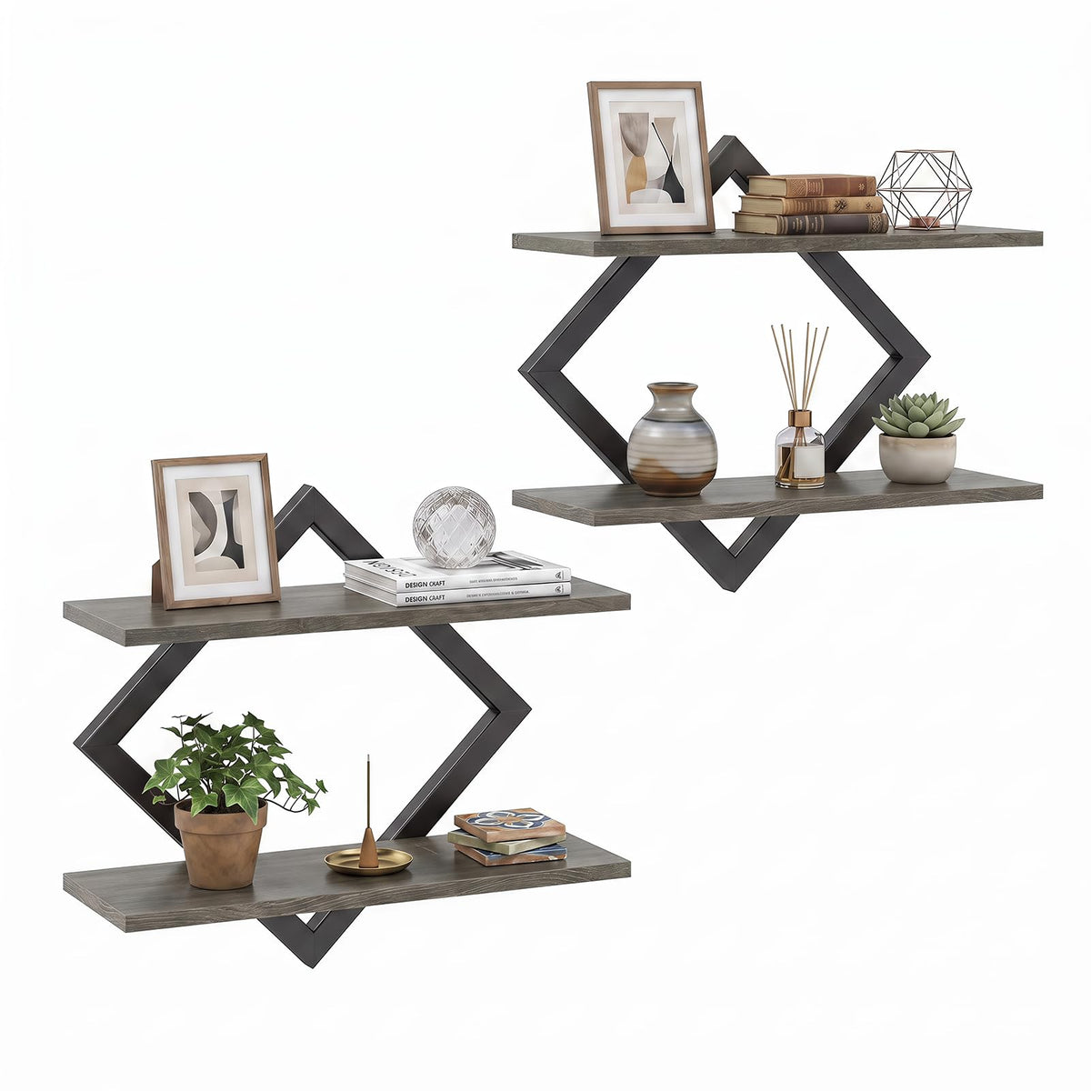 Tangkula Floating Shelves for Wall with Geometric Frame