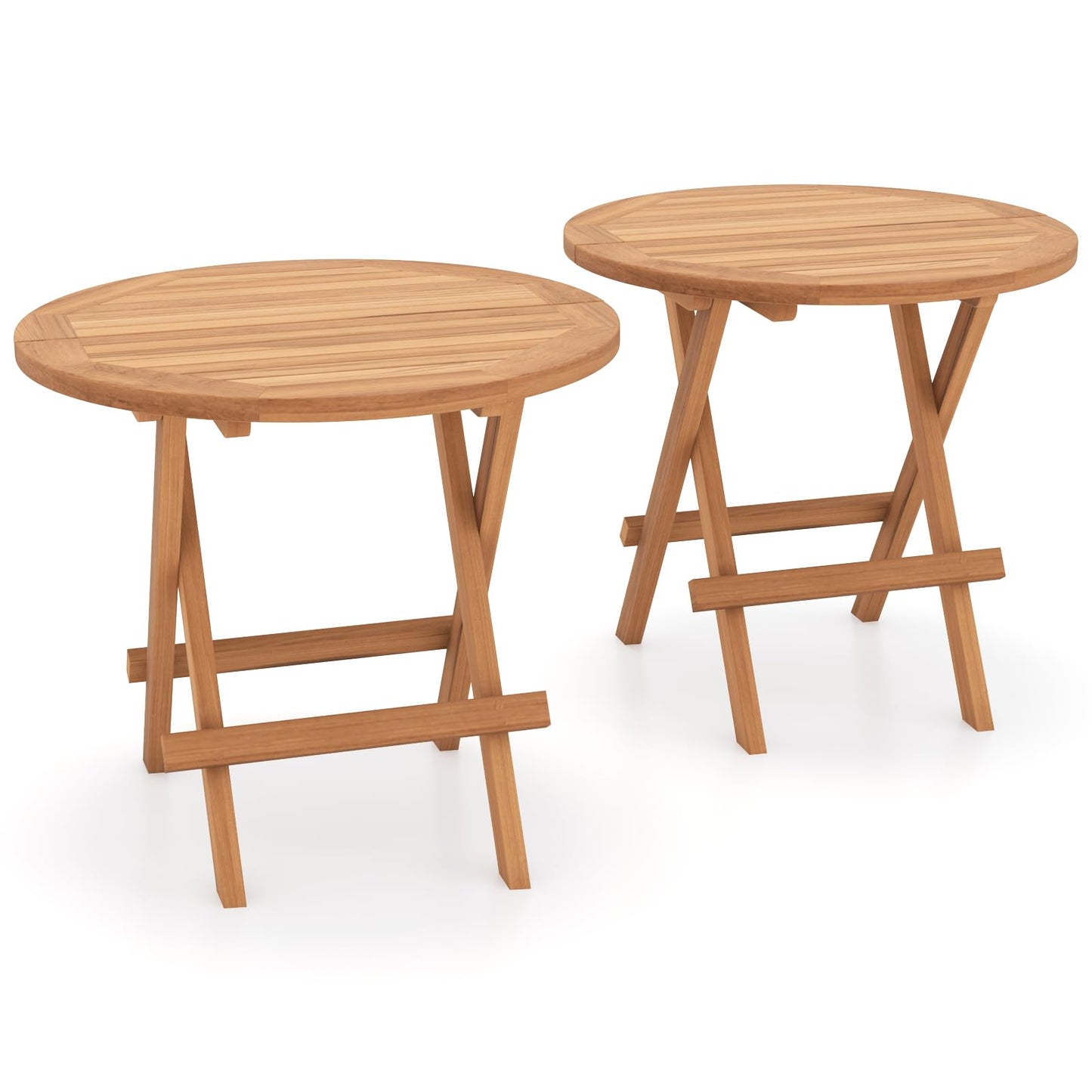 Tangkula Table d'appoint pliante pour patio, table d'appoint ronde en bois de teck avec plateau à lattes